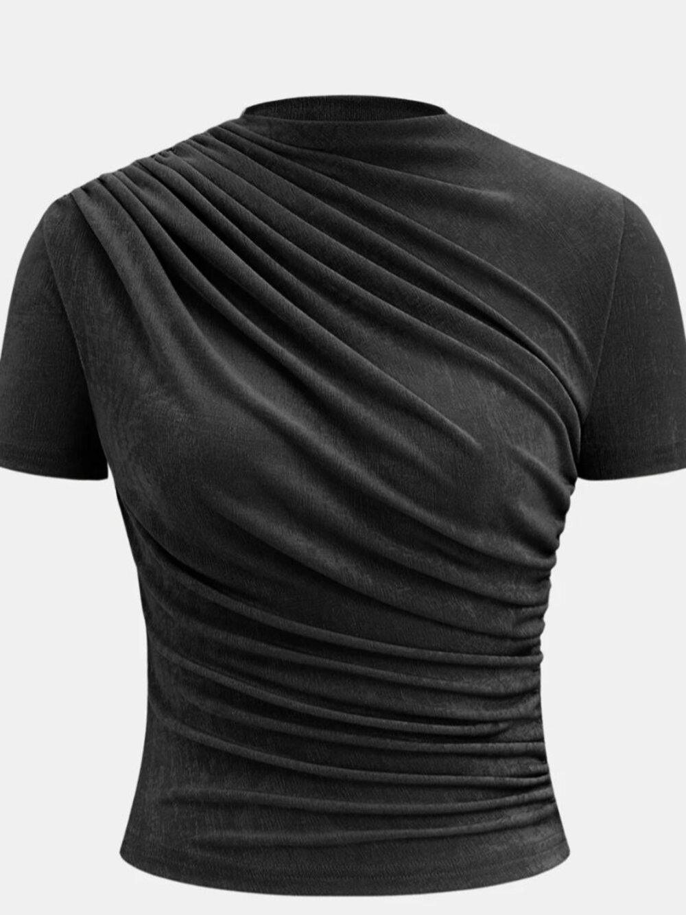 Commense Asymmetric Ruched Short-Sleeve Top